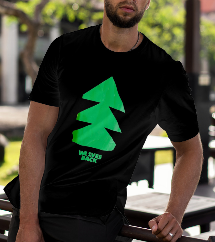 Wolves Back Tree Green Triangular Shapes T-Shirt