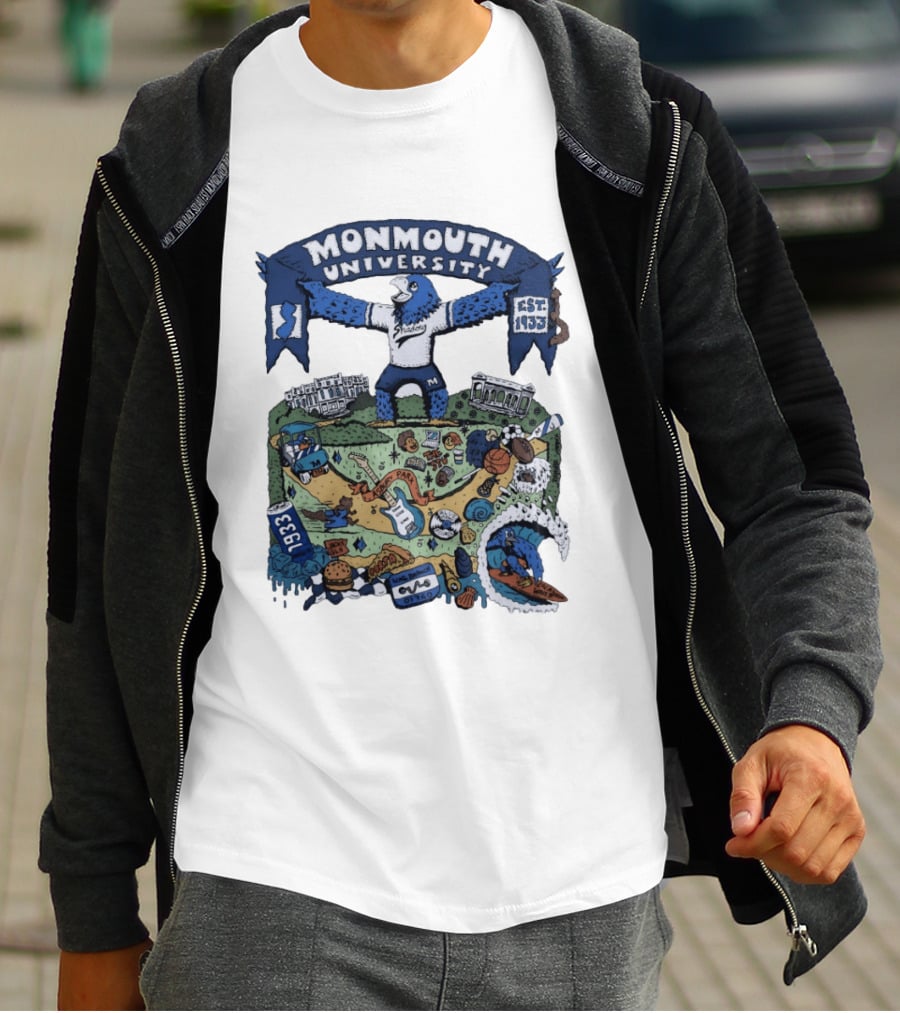 Monmouth University Julia Gash Shadow The Seahawk Est 1933 Campus Landmarks And Sports Motifs T-Shirt