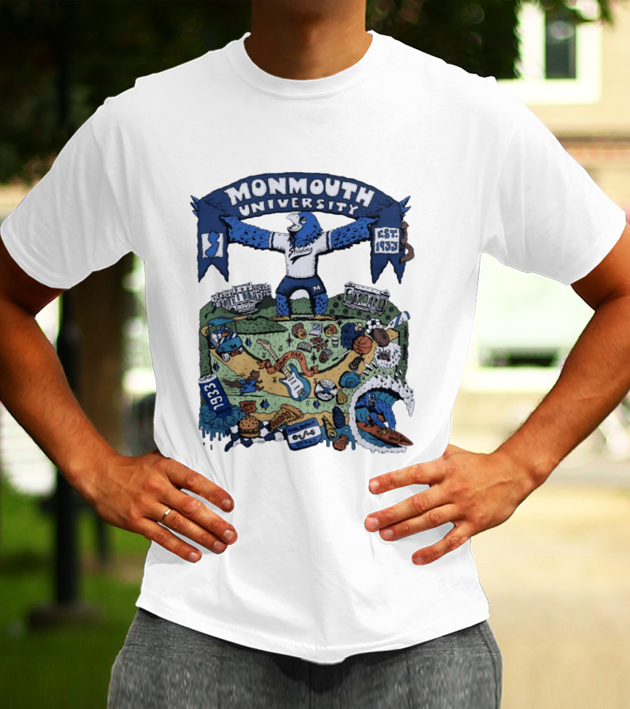 Monmouth University Julia Gash Shadow The Seahawk Est 1933 Campus Landmarks And Sports Motifs T-Shirt
