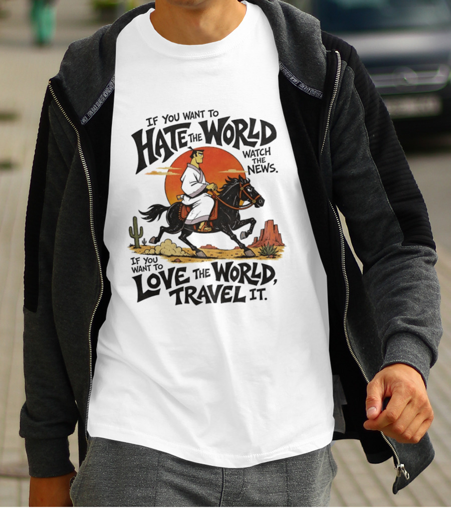 Samurai Jack Riding Black Horse In Desert Sunset Adventure The News Love The World Travel It T-Shirt