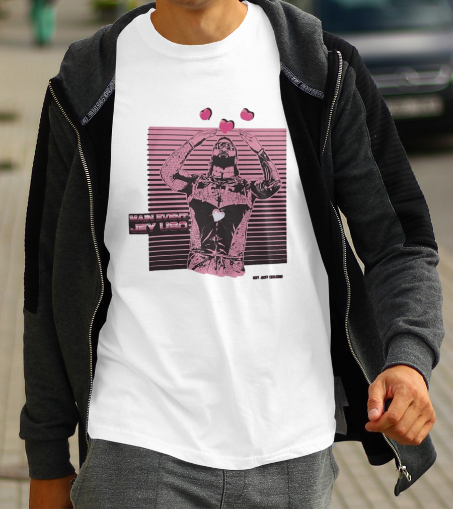 Main Event Jey Uso Ucey Jucey Pink Neon Heart Exclusive T-Shirt
