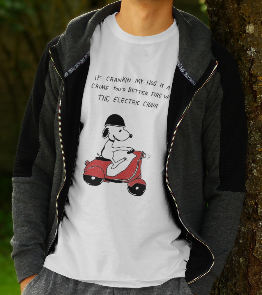Snoopy Driving Red Motor Crankin My Hog Crime Electric Chair T-Shirt
