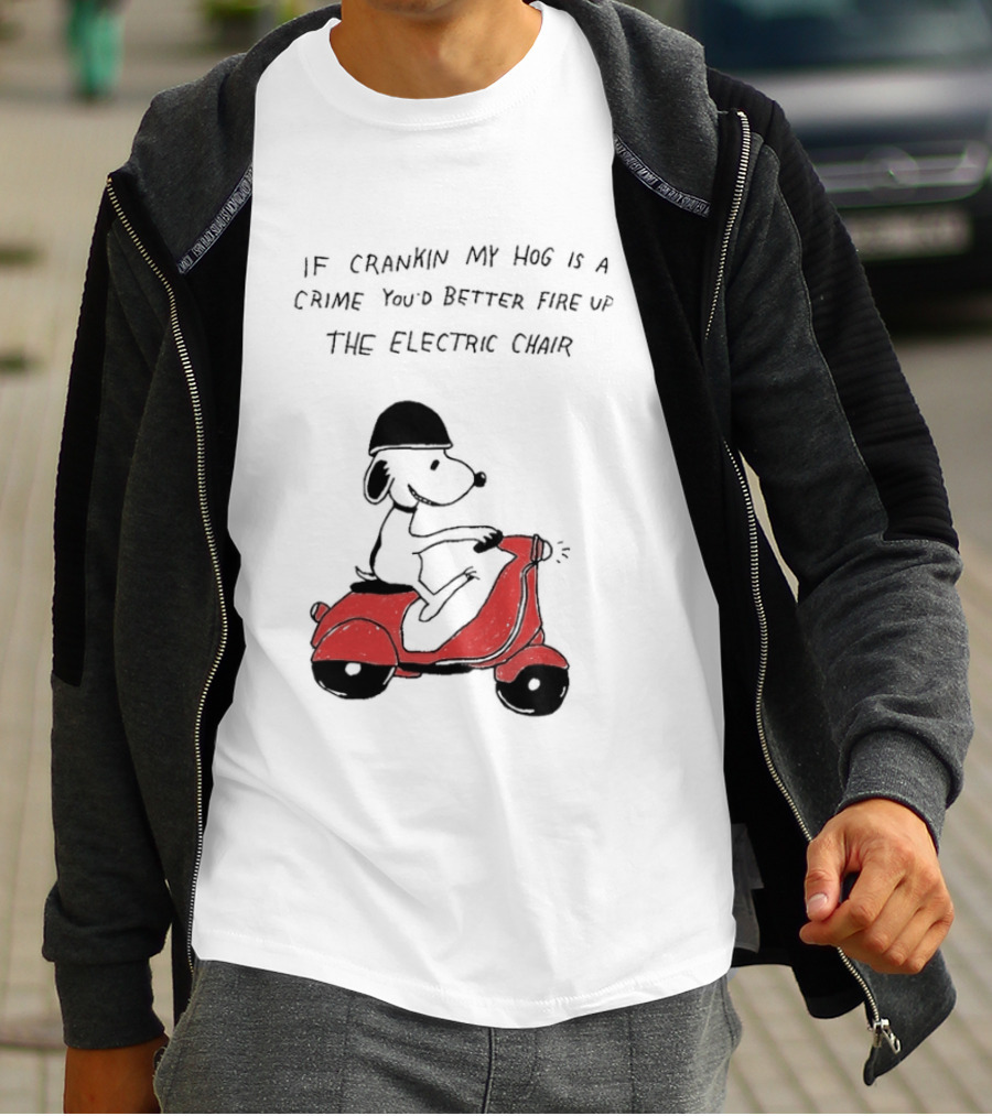 Snoopy Driving Red Motor Crankin My Hog Crime Electric Chair T-Shirt
