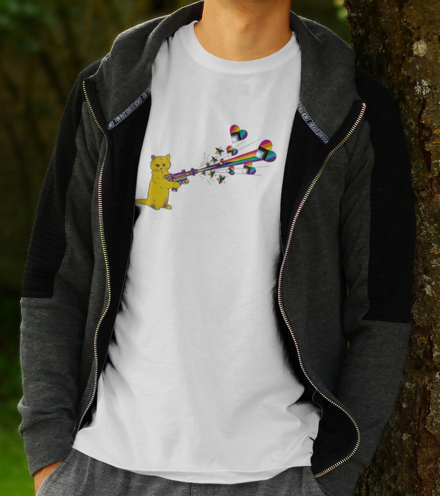 Gary The Cat Pew Pew Rainbow Laser Guns Pride T-Shirt