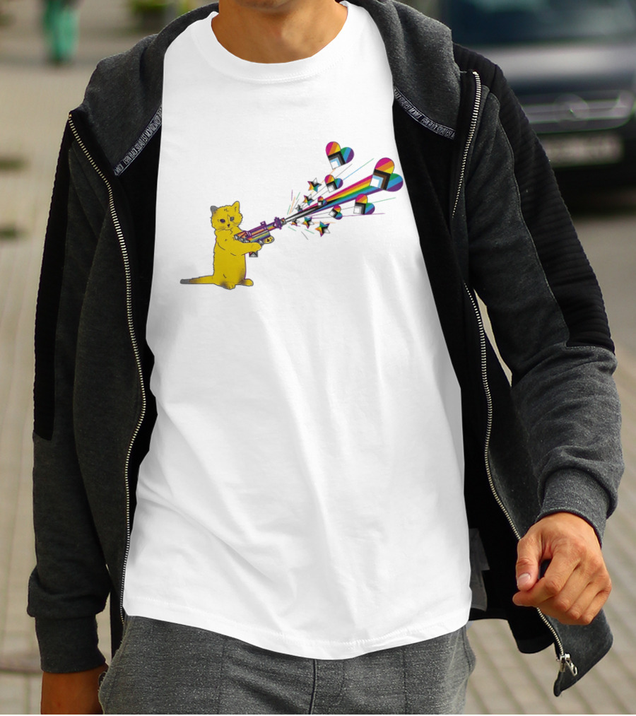 Gary The Cat Pew Pew Rainbow Laser Guns Pride T-Shirt