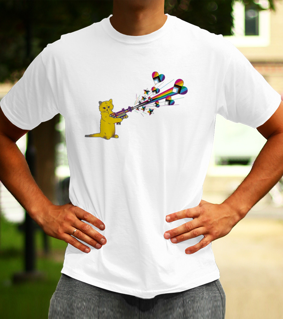Gary The Cat Pew Pew Rainbow Laser Guns Pride T-Shirt