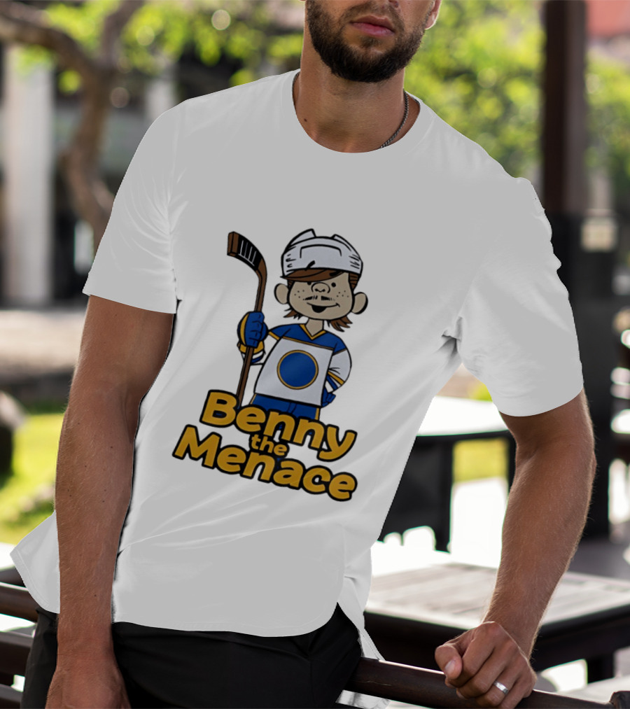Benny The Menace Cartoon Character With Hockey Stick Buffalo Sabres T-Shirt