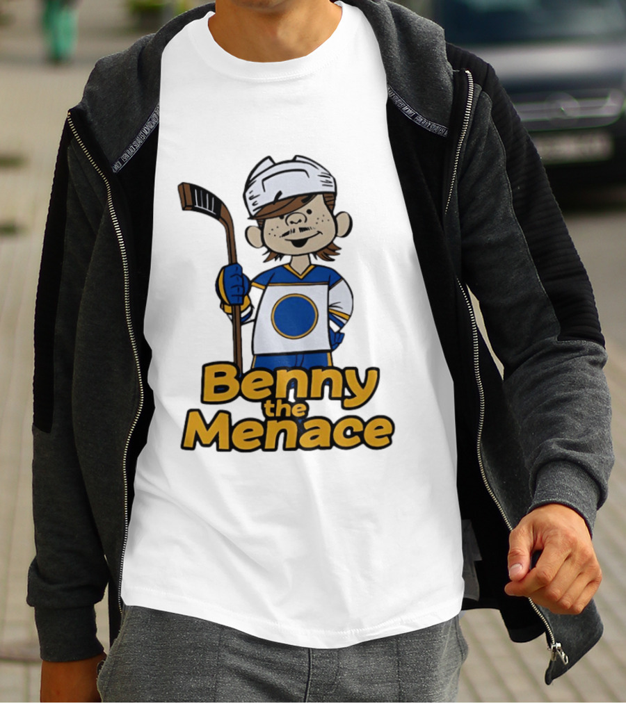 Benny The Menace Cartoon Character With Hockey Stick Buffalo Sabres T-Shirt
