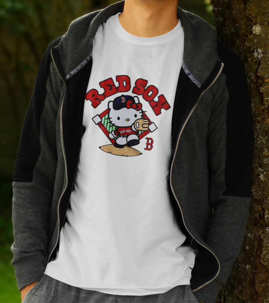 Hello Kitty Boston Red Sox Baseball 2026 MLB Throwback Red Sox And B Cap T-Shirt