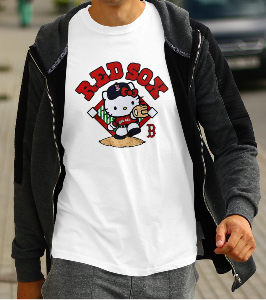 Hello Kitty Boston Red Sox Baseball 2026 MLB Throwback Red Sox And B Cap T-Shirt