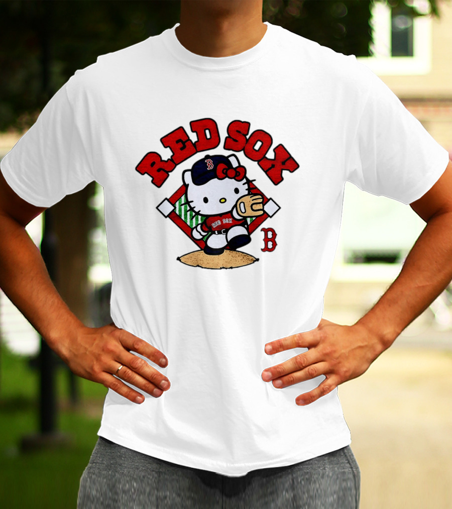 Hello Kitty Boston Red Sox Baseball 2026 MLB Throwback Red Sox And B Cap T-Shirt