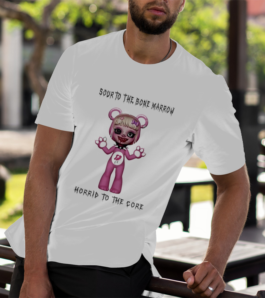 Sour To The Bone Marrow Horrid To The Core Pink Bear Character With Skull Tattoo T-Shirt