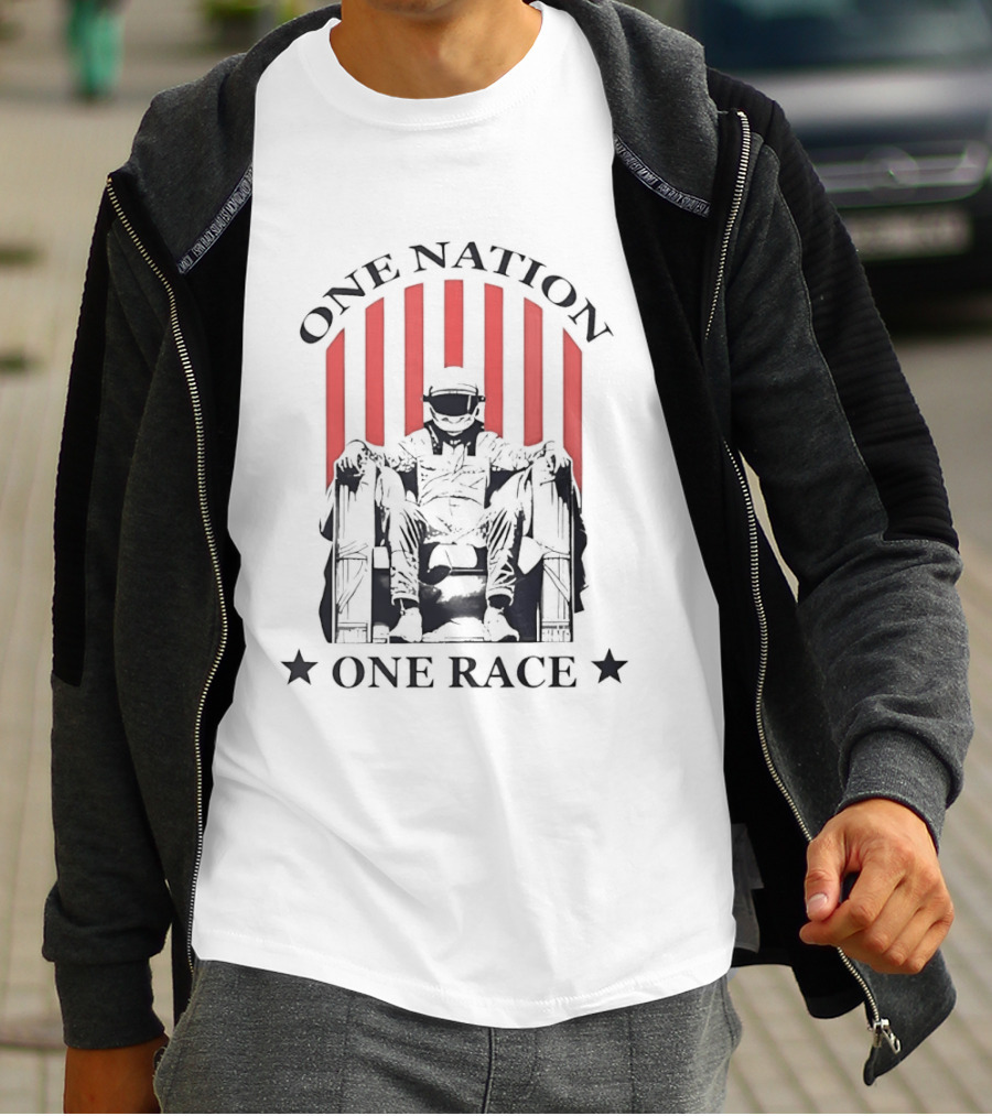 One Nation One Race Racing News Reaction Stars Statue Stripes T-Shirt
