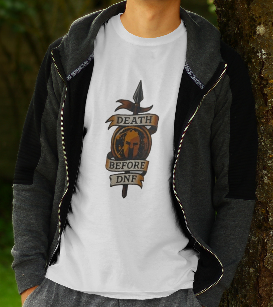 Death Before DNF Spartan Helmet Spear Banner T-Shirt