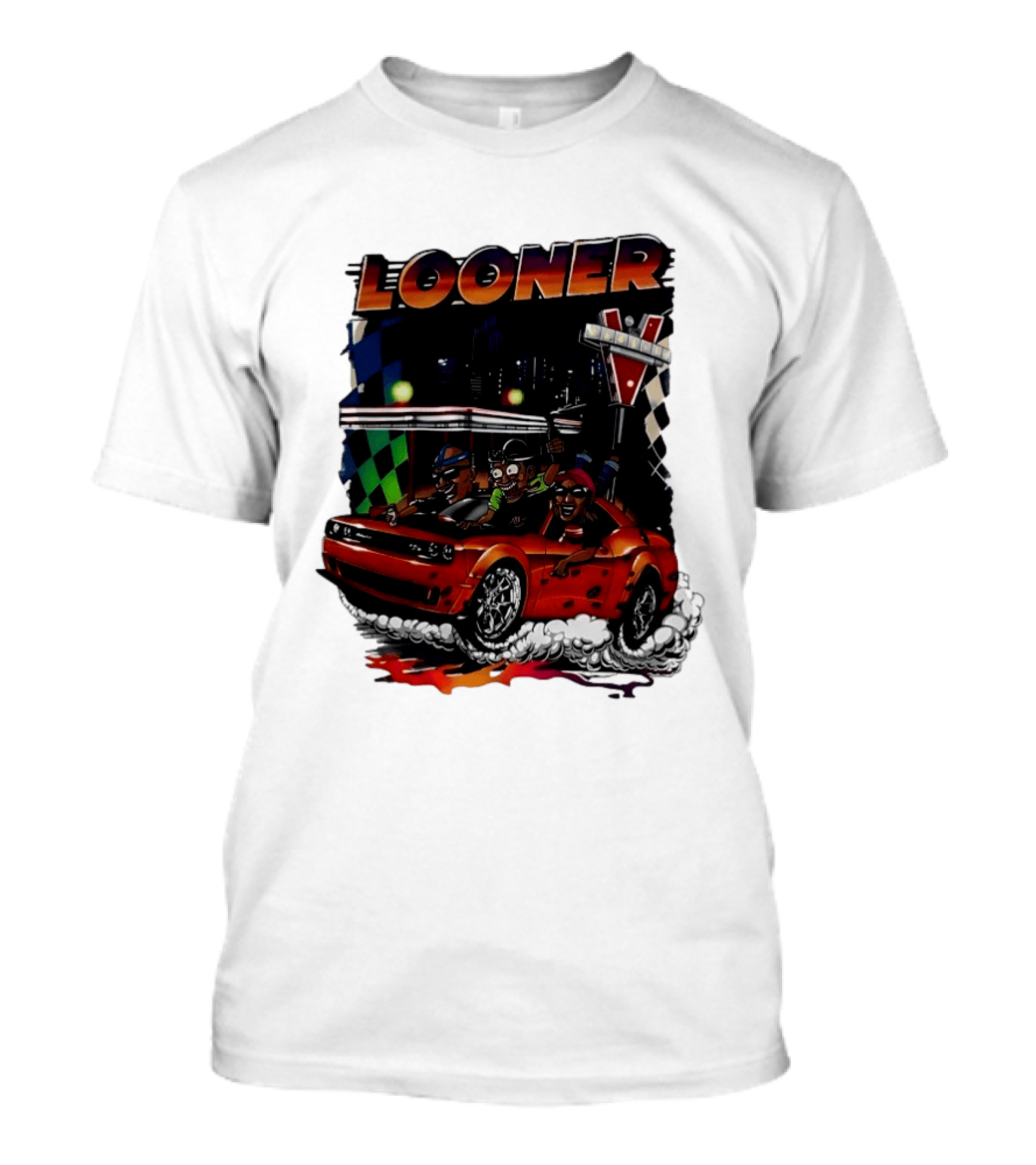 Looner Cartoon Car Race Adventure T-Shirt