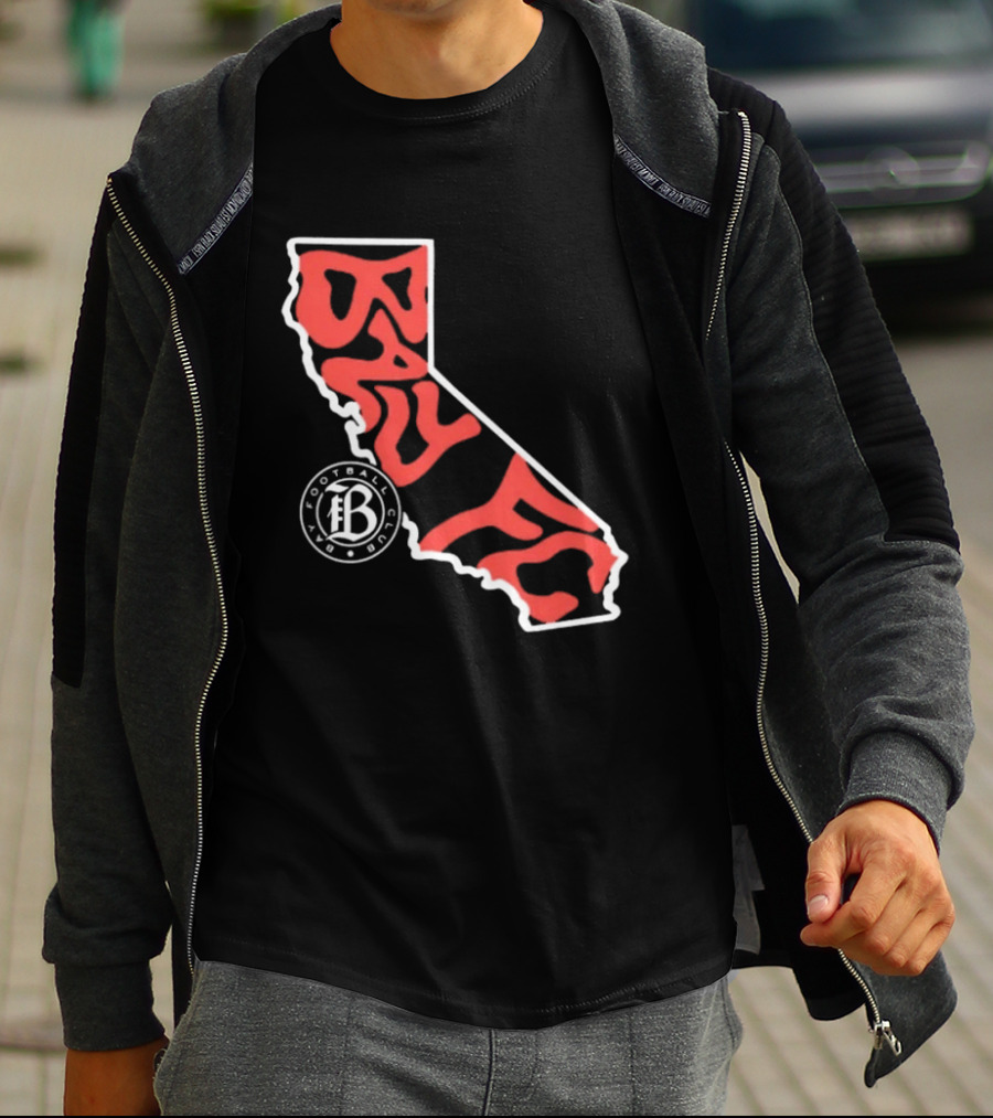 Bay FC Groovy Text California State Map Football Club T-Shirt
