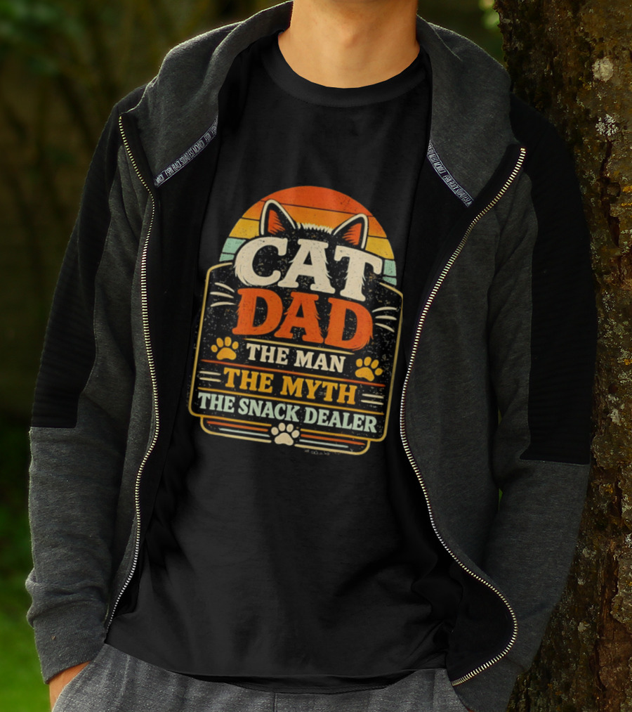 Cat Dad The Man The Myth The Snack Dealer Retro Cat Ears And Paws T-Shirt