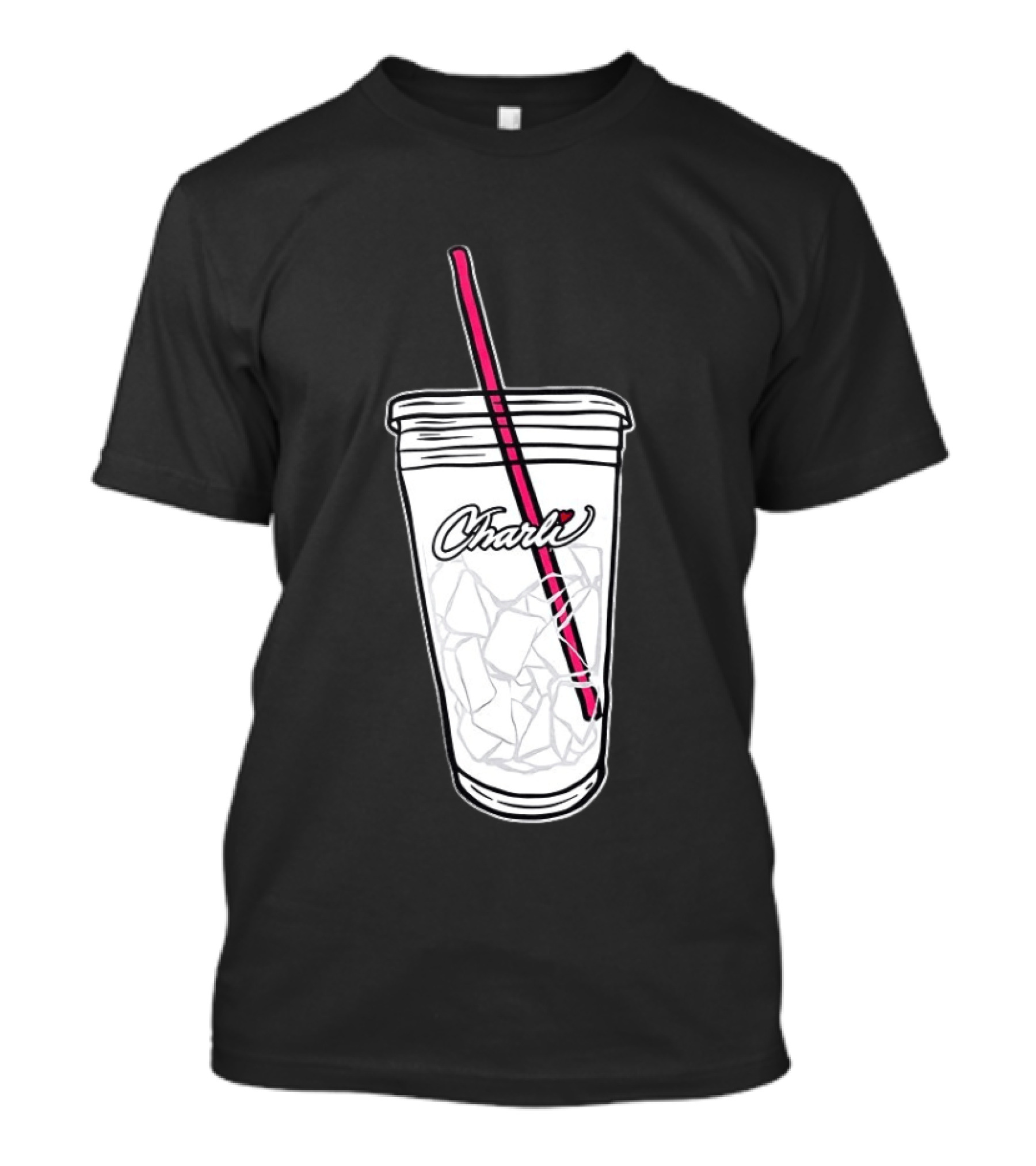 Charli Iced Coffee Cup Pink Straw Sketch T-Shirt