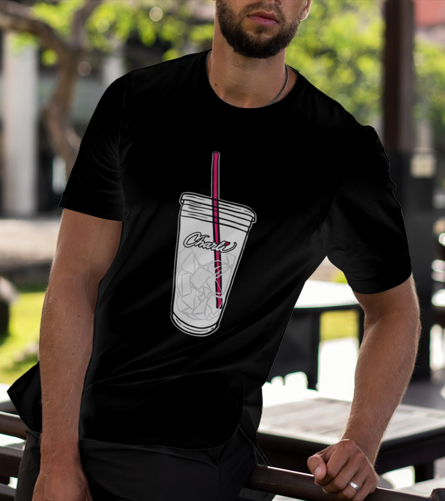 Charli Iced Coffee Cup Pink Straw Sketch T-Shirt