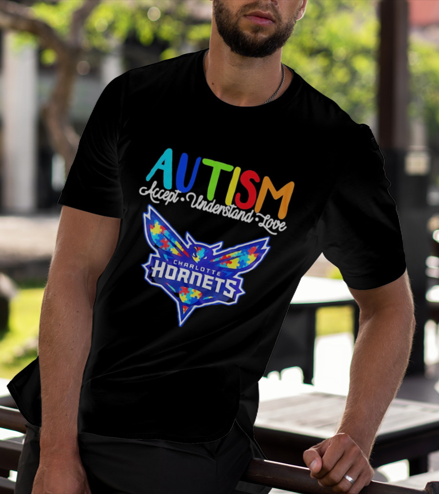 Charlotte Hornets Autism Accept Understand Love Awareness Support Puzzle Wings T-Shirt