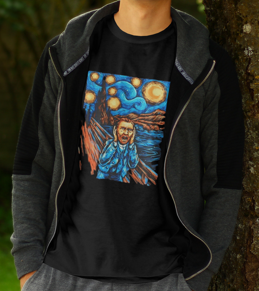 Vincent Van Gogh Starry Night Meets Edvard Munch The Scream Fusion T-Shirt