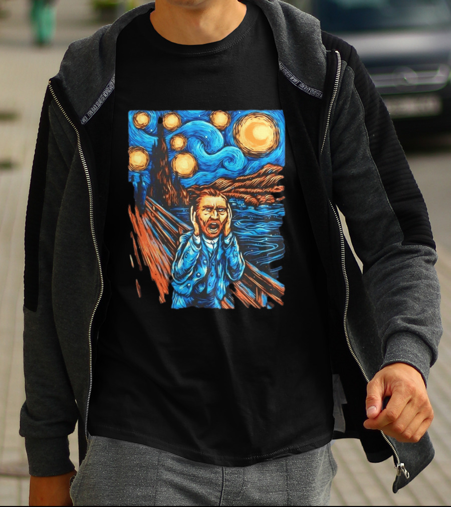 Vincent Van Gogh Starry Night Meets Edvard Munch The Scream Fusion T-Shirt