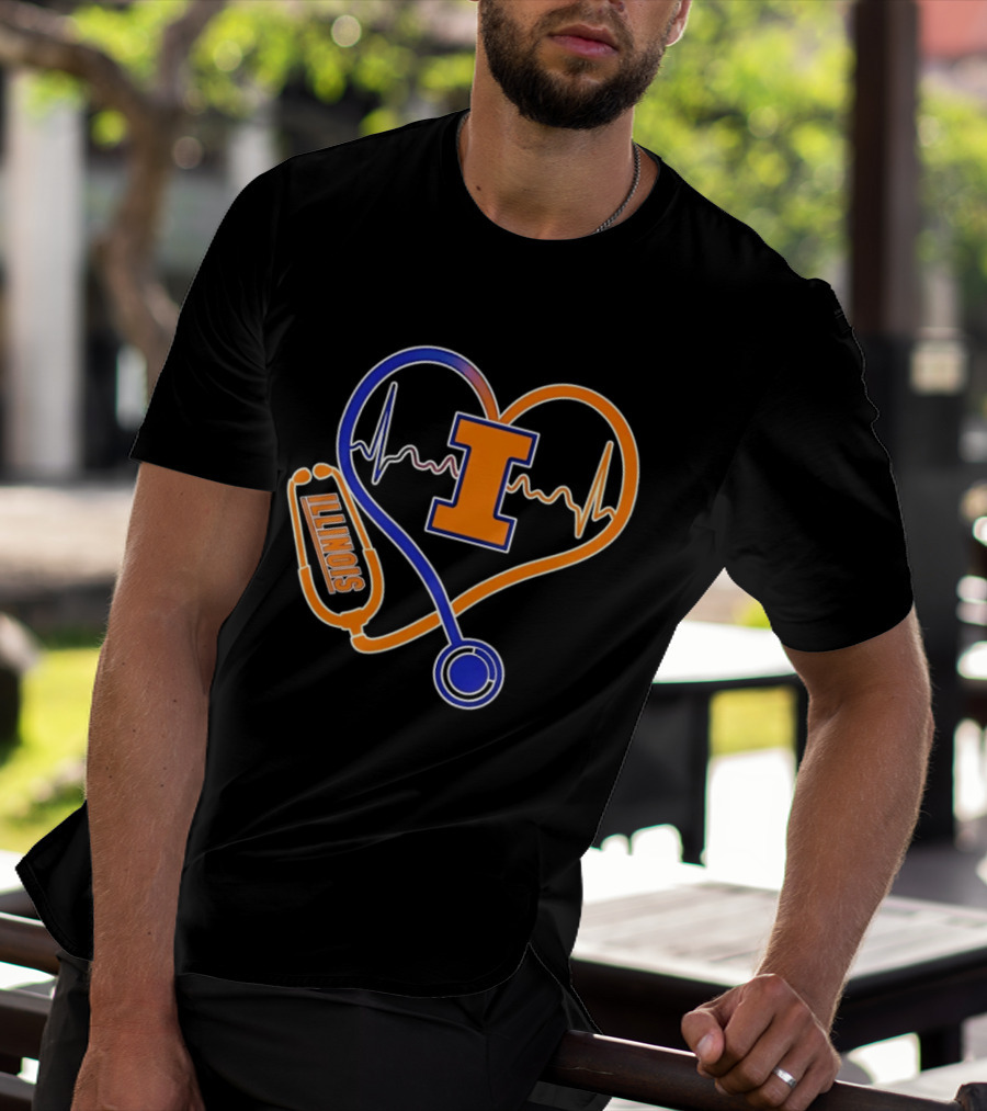 Illinois Fighting Illini Heartbeat I Nurse Stethoscope Love T-Shirt