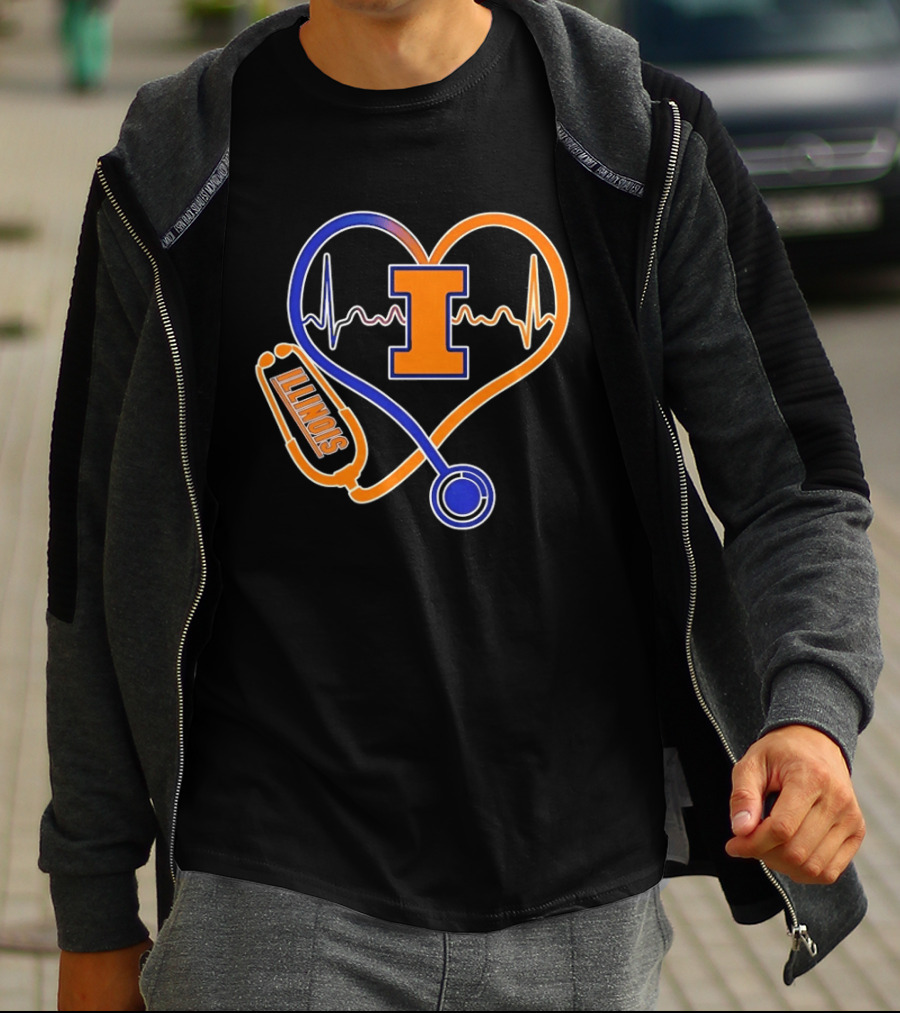 Illinois Fighting Illini Heartbeat I Nurse Stethoscope Love T-Shirt