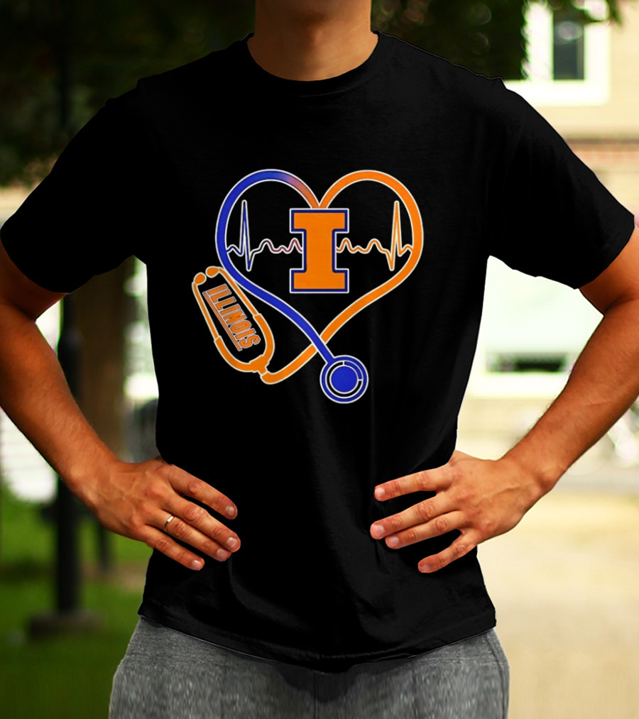 Illinois Fighting Illini Heartbeat I Nurse Stethoscope Love T-Shirt