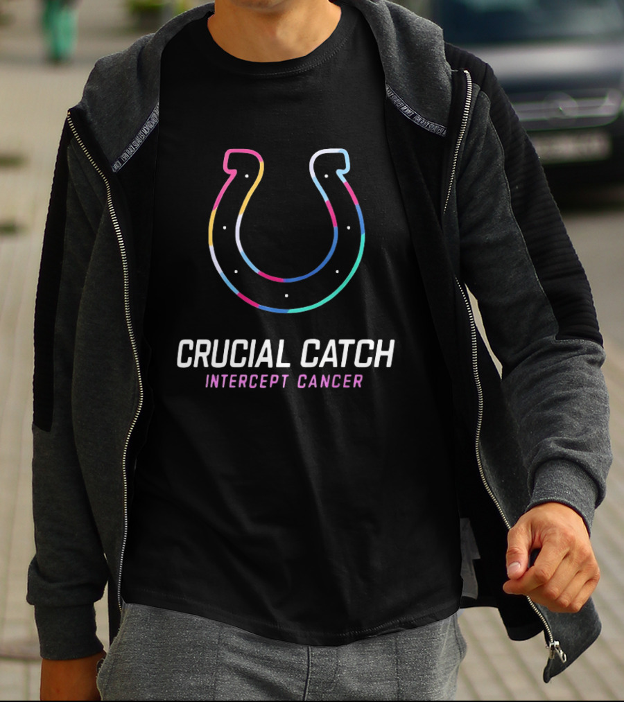 Indianapolis Colts Crucial Catch Intercept Cancer Neon Horseshoe T-Shirt