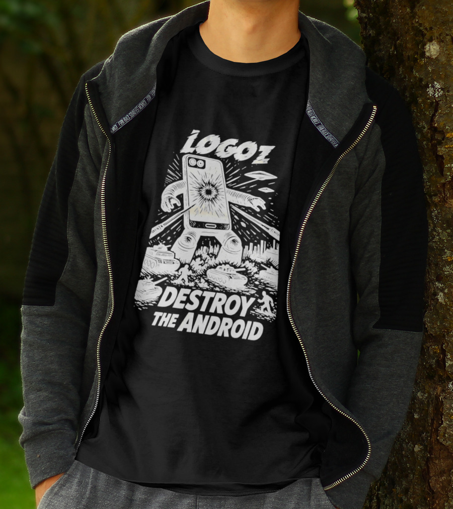 Logoz Destroy The Android Retro Style Comic T-Shirt