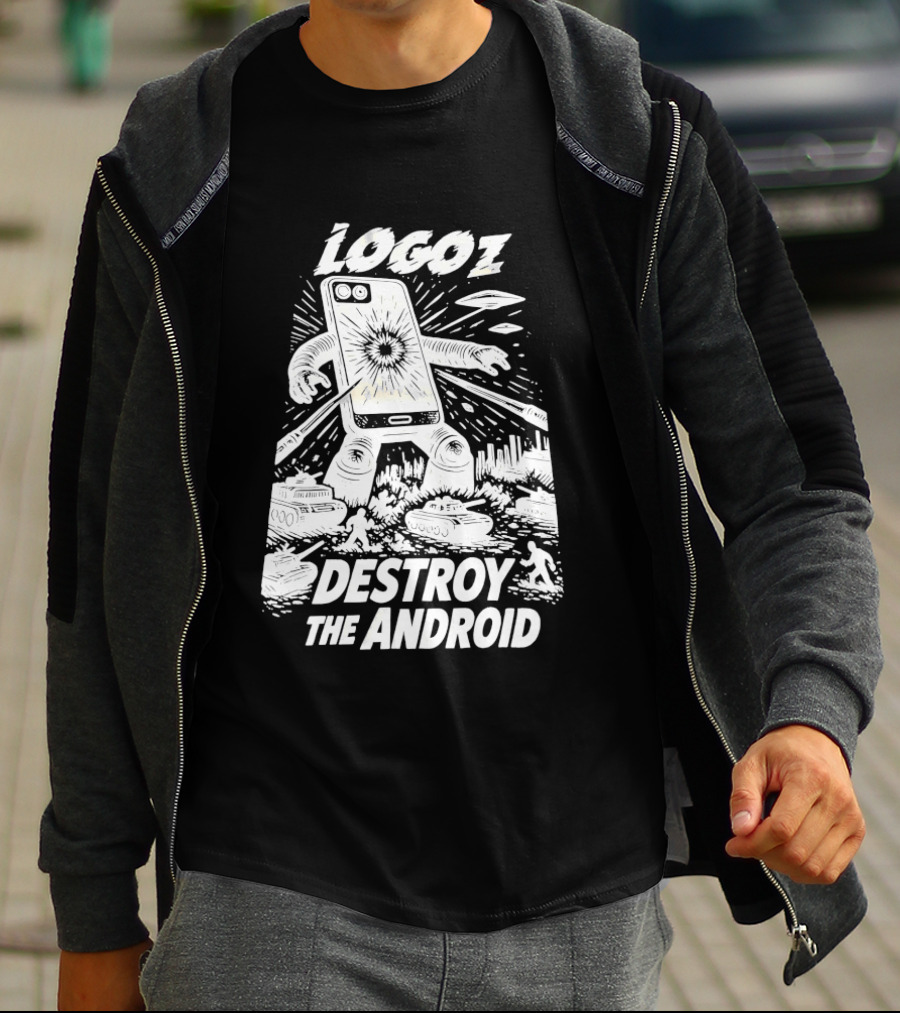 Logoz Destroy The Android Retro Style Comic T-Shirt