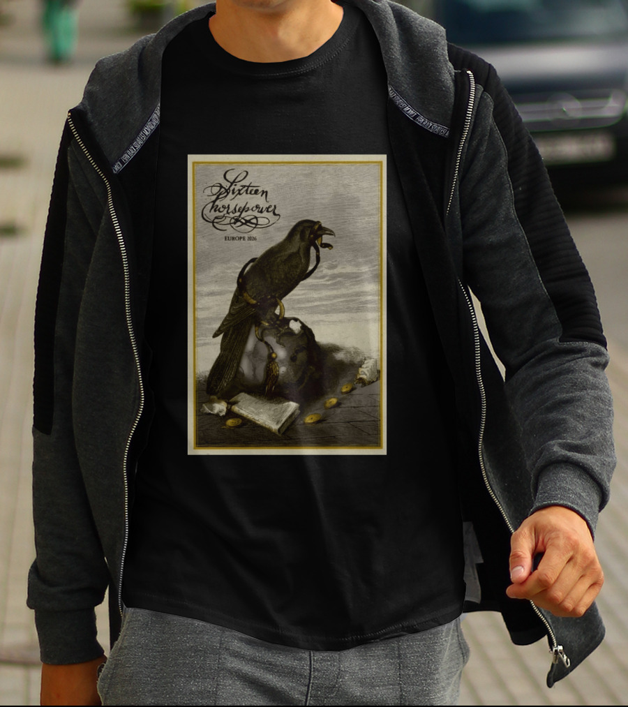 Sixteen Horsepower Europe 2026 Tour Art With Raven And Script T-Shirt