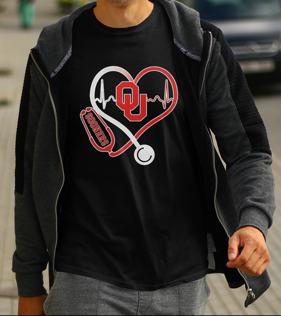 Oklahoma Sooners Heartbeat Nurse Love Stethoscope T-Shirt