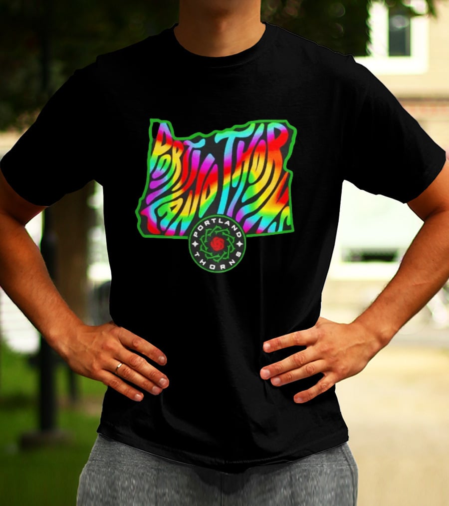 Portland Thorns Groovy Pride State Oregon Map Rainbow T-Shirt