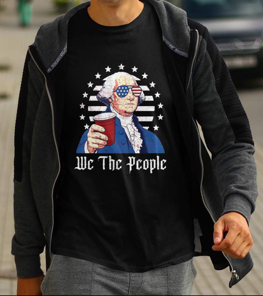 We The People George Washington Patriotic American Flag Sunglasses T-Shirt