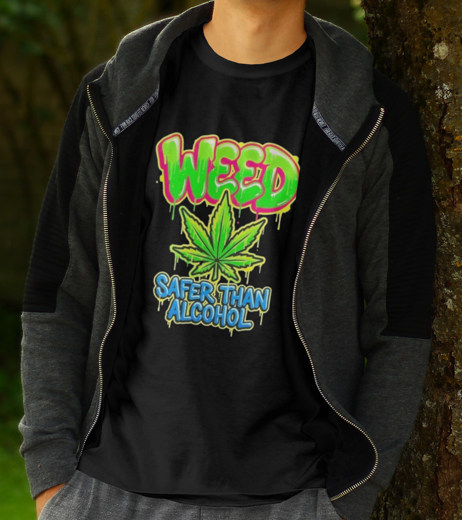 Weed Safer Than Alcohol Leaf Bright Graffiti T-Shirt