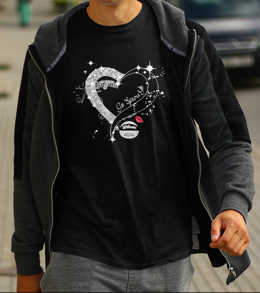 San Antonio Spurs Go Spurs Go Heart Wilson Basketball Sparkle Lips T-Shirt