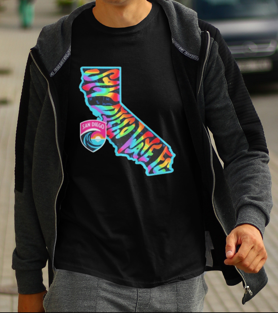 San Diego Wave FC Groovy Pride California Map T-Shirt