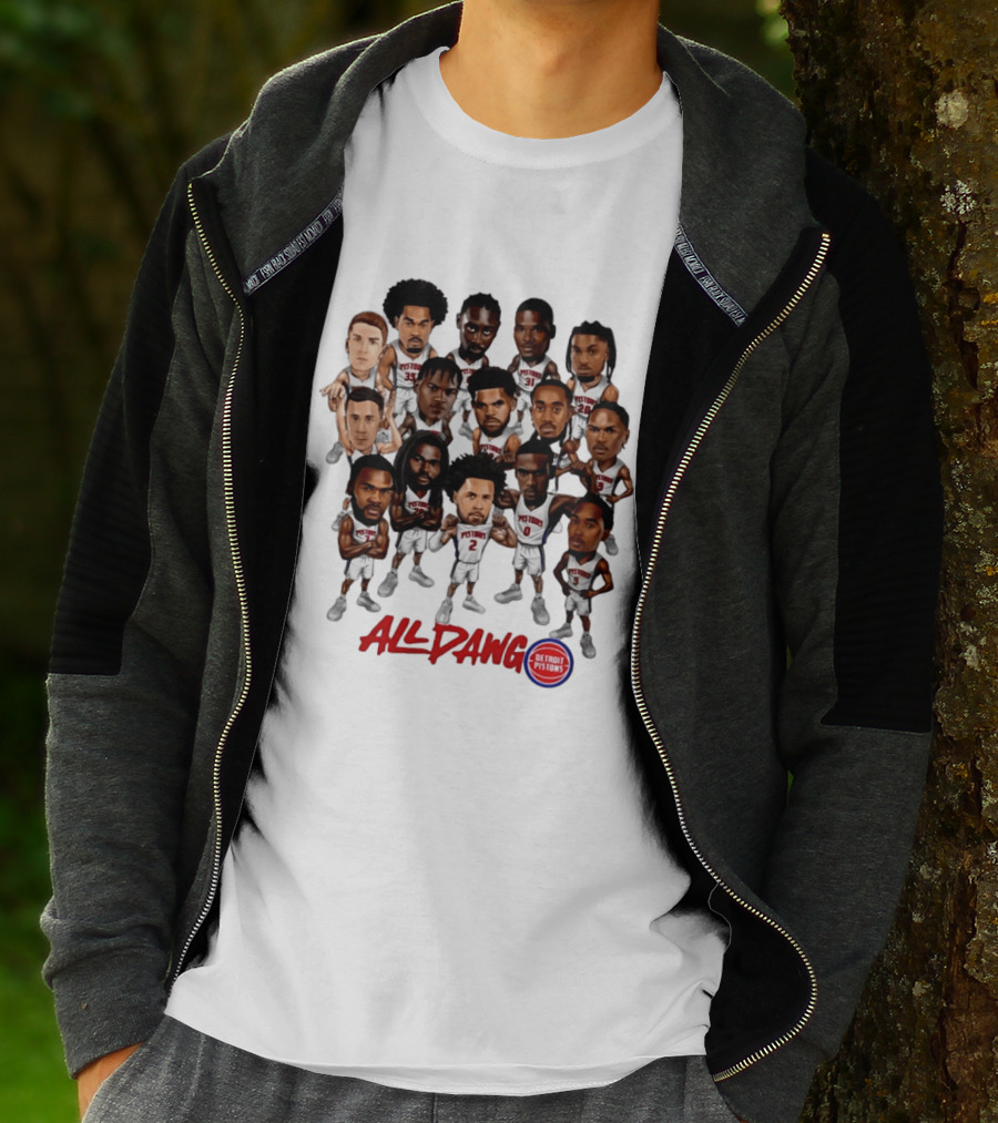 Detroit Pistons All Dawg Team Caricature Players T-Shirt