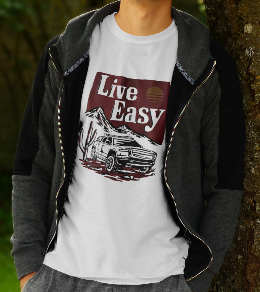 Live Easy Bronco Car Desert Adventure Sunset T-Shirt