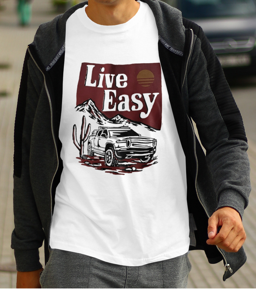 Live Easy Bronco Car Desert Adventure Sunset T-Shirt