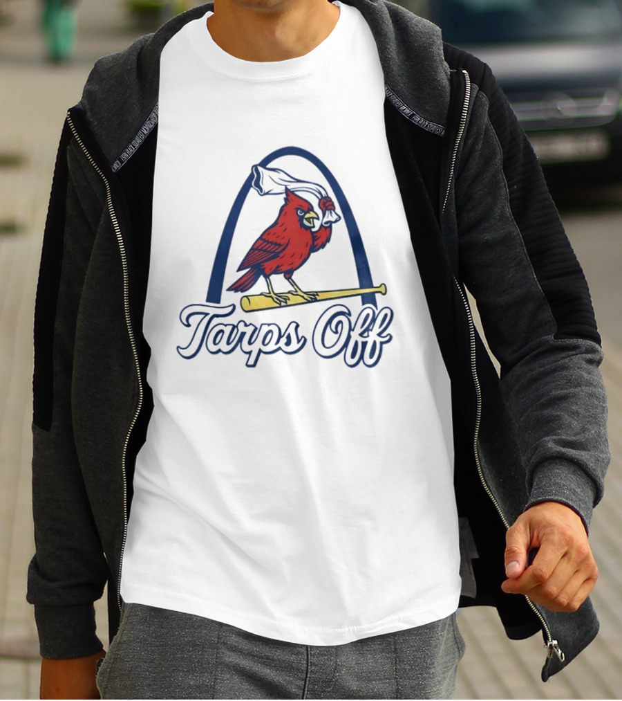 St. Louis Cardinals Tarps Off Bird Logo Arch Baseball T-Shirt