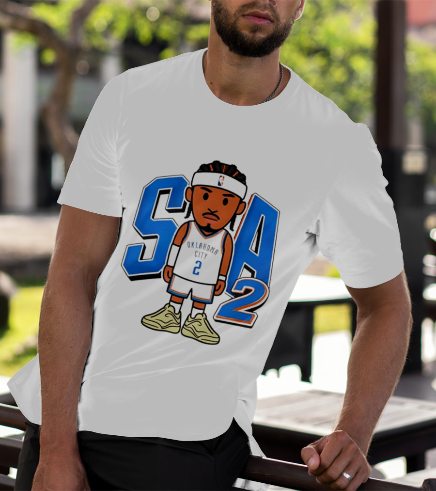 Shai Gilgeous Alexander Oklahoma City 2 Blue SA Caricature T-Shirt