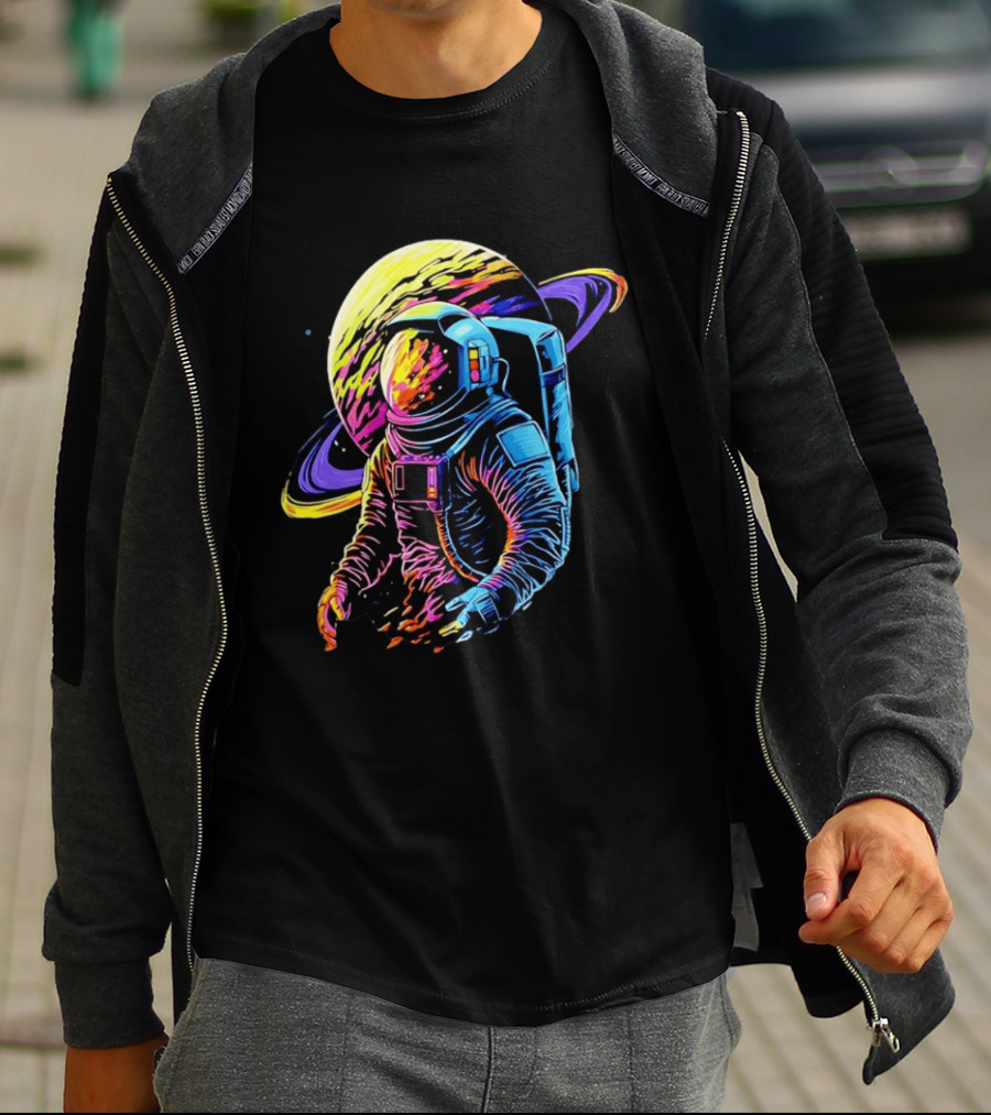 Astronaut Neon Into The Am Saturn Space Adventure T-Shirt