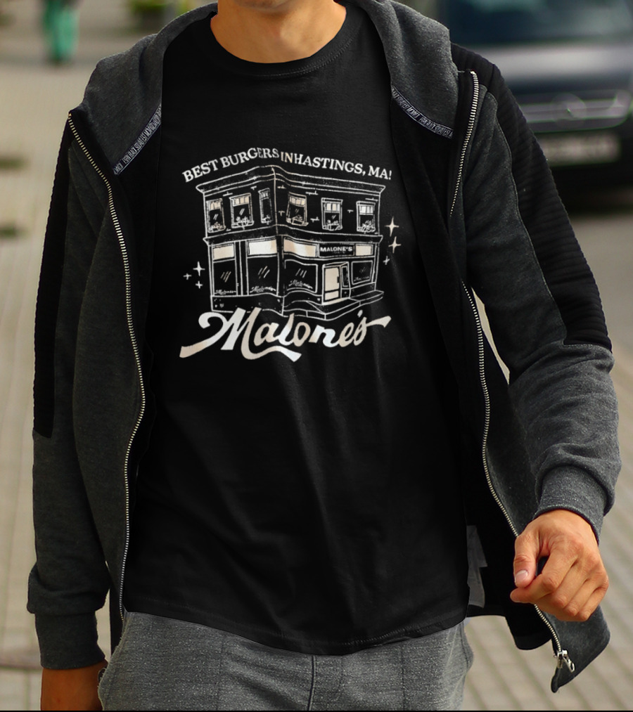 Malone's Best Burgers Inhastings MA Classic Building Illustrative T-Shirt