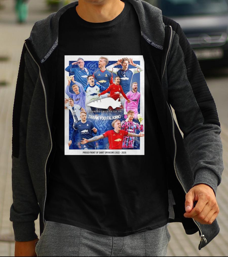 Crunchycarrots.co.uk Thank You Falkirk FC Proud Front Of Sponsors 2022 2026 T-Shirt