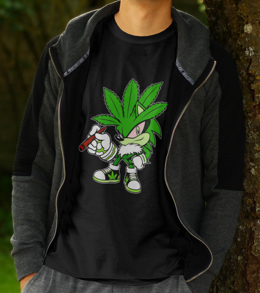 Chronic The Hemphog Weed Cartoon Sonic Parody Cannabis Leaf T-Shirt