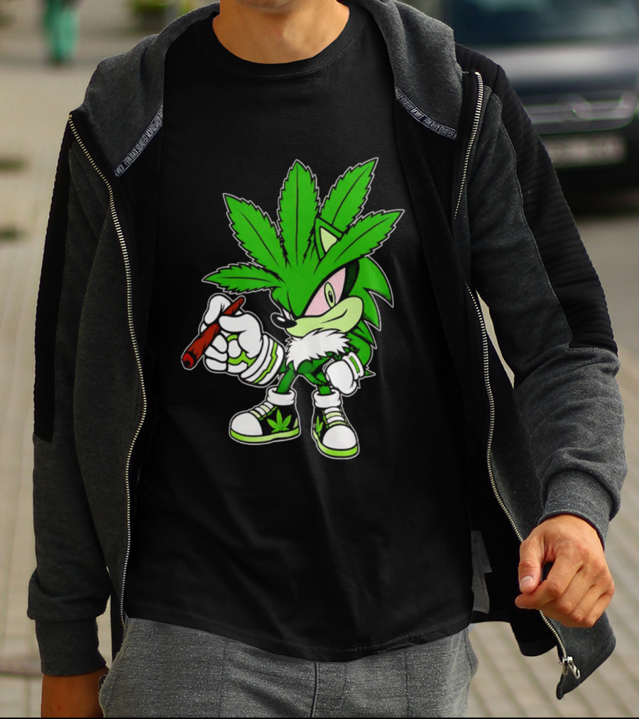 Chronic The Hemphog Weed Cartoon Sonic Parody Cannabis Leaf T-Shirt