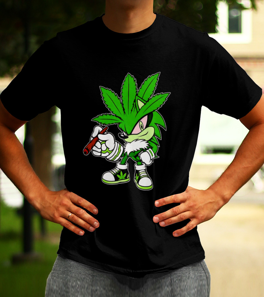 Chronic The Hemphog Weed Cartoon Sonic Parody Cannabis Leaf T-Shirt